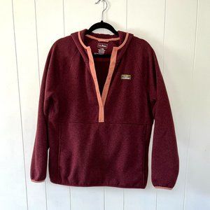 L.L. Bean Quarter Button Up Pullover Hooded Fleece Jacket Maroon - NWOT